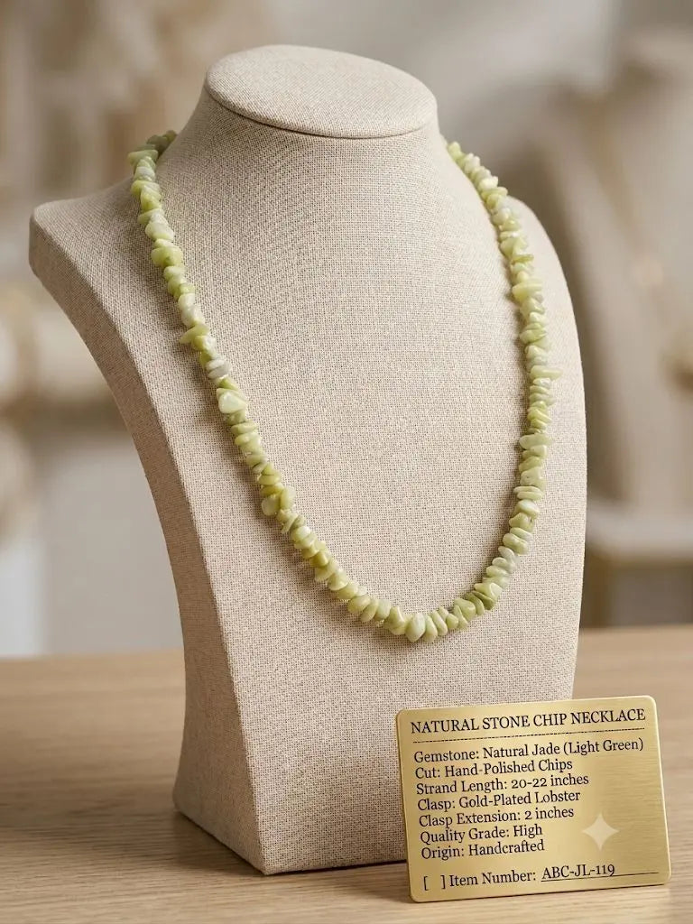 Natural Jade (Light Green), Hand-Polished Chips, Length 20-22 inches (adjustable), ABC-JL-119